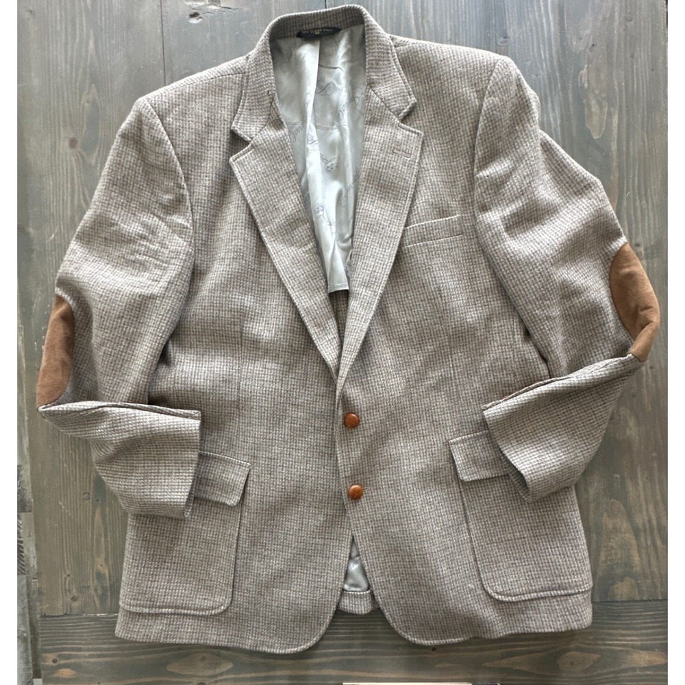 VTG Imperial by Haggar Tweed Wool Blazer Brown Elbow Patch USA Men's Size 46
